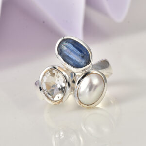 Topaz-Pearl-Kyanite, Ring, Sterling silver 925