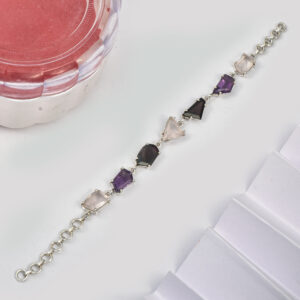 Rose Quartz- Garnet-Amethyst,Bracelet, Sterling silver 925