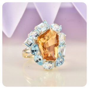 Citrine-BlueTopaz, Ring, Sterling silver 925
