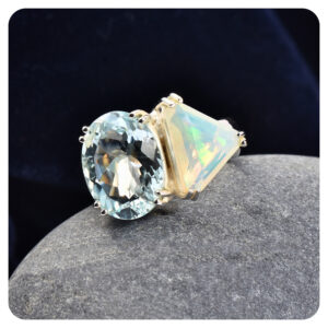 Opal-Aquamarine, Ring, Sterling silver 925
