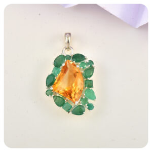 Citrine-Emerald, Pendant, Sterling silver 925