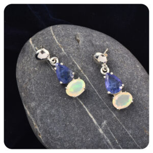 Opal-Tanzanite, Earring, Sterling Silver 925