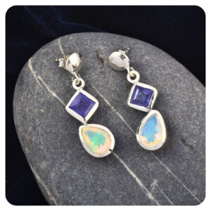 Opal-Tanzanite, Earring, Sterling Silver 925
