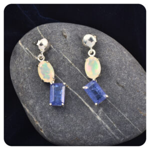 Opal-Tanzanite, Earring, Sterling Silver 925