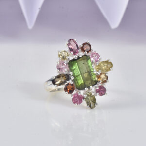 Multi colour Tourmaline, Ring, Sterling silver 925