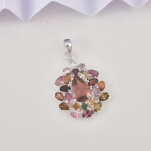 Multistone Tourmaline, Pendant, Sterling silver 925