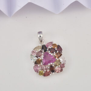 Multistone tourmaline, Pendant, Sterling silver 925