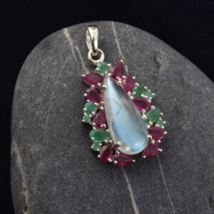 Moonstone-Ruby-Emerald, Pendant, Sterling silver 925